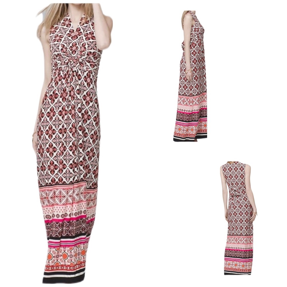 White House Black Market Twist Detail Printed Knit Maxi Dress Size Small